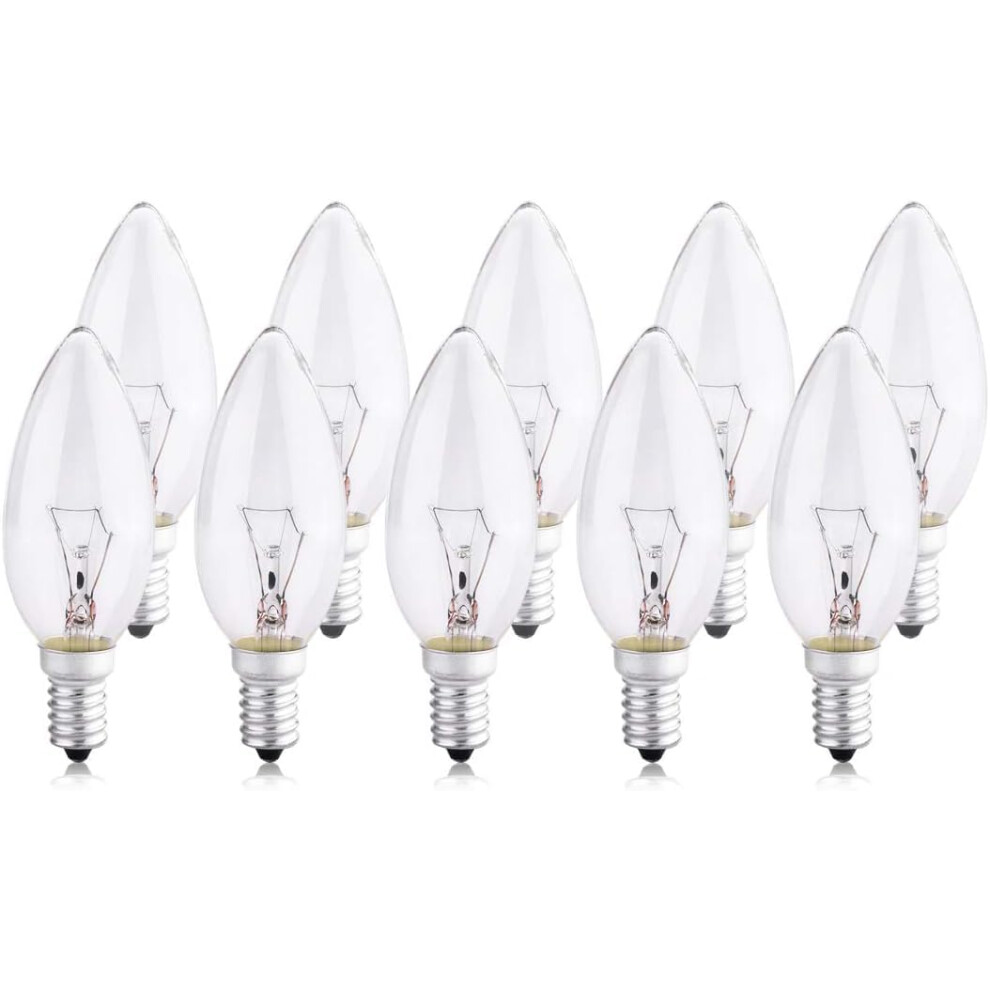 B4u Pack Of 10 Small Screw Candle Bulbs 40Watt, Clear Edison Screw In Bulb Ses /E14, 240V 19378596