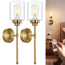 slochi Battery Operated Wall Sconce Set of 2, Wireless 5200mAh Rechargeable Wall Lights with Remote, Dimmable Wireless Wall Sconces for Bedroom, Livi