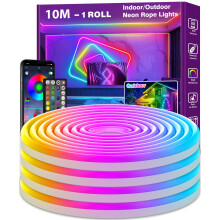 NUERPO 10m Led Neon Strip Lights,Flexible Led Rope Lights,IP65 Outdoor RGB Neon String Lighting,Control with App/Remote,Multiple Modes,Music Sync Gam