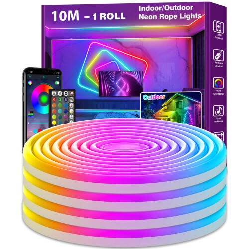 10M Neon Rope Lights,Flexible LED Strip Lights Control with