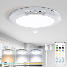 Rechargeable LED Ceiling Light - 10000mAh Battery Operated Bathroom Light with Remote 3 Colour Temperatures, Motion Sensor, Magnetic Mount, Wireless