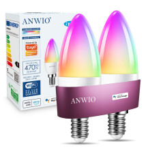 ANWIO Alexa Smart 5W E14 Candle LED Bulb,Dimmed C37 Tuya WiFi Bulb Smart Life,470Lm,Replace 40 Watt,Alexa Echo Light Bulb,Colour Changing RGB Bulb E1