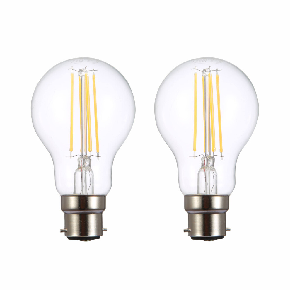 Tekled A60 Filament Vintage Led Bulbs | B22 Bayonet Cap | Energy Saving 6.5W Bulb 60W Equivalent | Dimmable Clear 2700K 806Lm | 2-Pack | Warm Light 36970391