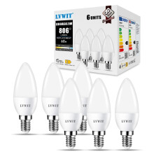 LVWIT Daylight E14 LED Candle Light Bulbs,Candle Bulb Small Screw,6.5W,6500K Cool White SES Candle Light Bulb 60W Incandescent Equivalent,806LM,240 D