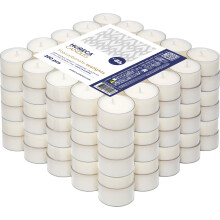 Horeca Candles - Tea Light Candles in Clear Cup 200 Pack - 8 Hours Burn Time - White Wax - Smokeless, Dripless, Unscented Candles Bulk