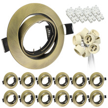 Wondlumi 12x GU10 Downlights for Ceilings 360 Tilt Swivel Recessed Ceiling Lights Metal Frame Round Antique Brass Spotlights Fitting 240V, Outer Dia