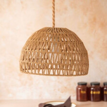 Handwoven Natural Jute Pendant Lampshade Rattan-Style Ceiling Light Shade for Boho, Rustic & Coastal Decor Wicker Dome Hanging Light Cover (H 26cm x