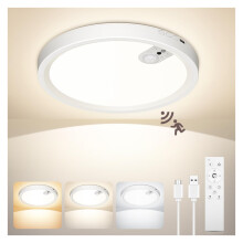 ONEWEST Rechargeable Motion Sensor Ceiling Light with Remote, Cordless 7000mAh Battery Operated Sensor Light Indoor, 3 Colors & 30s/60s/120s Inductio