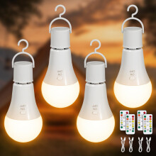 Kimjo E27 Rechargeable Light Bulb with Remote Control 4 Pack - 3 Color Temperatures Dimmable 7W Battery Operated Light Bulb with Hook Botton Control T
