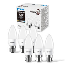 LVWIT B22 Candle Bulb,C37 Bayonet Candle Light Bulb 40W Equivalent, 4.9W,470Lm,2700K Warm White Candle Bulbs Bayonet,Energy Saving Chandelier Lightbu