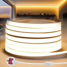 YOODI LED Strip Light 20M 220V Cuttable Neon Rope Light 10x10mm Outdoor LED Strip Lights Fireproof Waterproof IP65 3000K Warm Silicone LED Lights