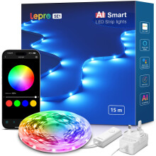 Lepro SE1 AI Smart LED Strip Light 15M RGB, Works with Alexa & Google Assistant, Music Sync, Colour Changing RGB Lights, Personalized AI Lighting Des
