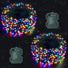 Ollny Fairy Lights Battery Operated, 2 Pack 10m Christmas Tree Light Battery Powered, Multicoloured Waterproof String Lighting with 8 Modes/Timer for