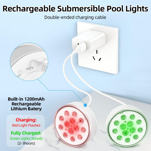 vsshe Pool Lights, 2 Pack Rechargeable Submersible LED Lights with Remote, IP68 Waterproof 16 Colors Changing, Timer function Underwater Pool Light, 2