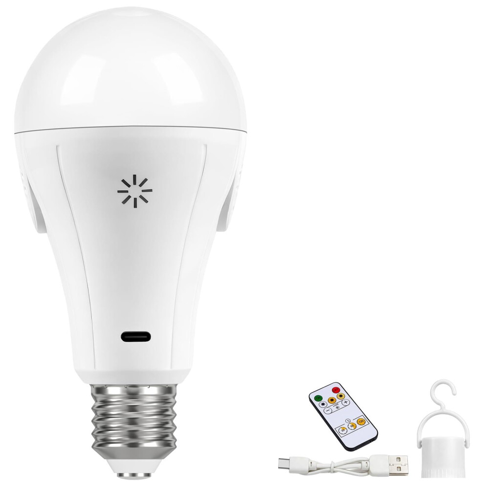 Vanke Usb Rechargeable Bulb With Remote Control, 3 Color Temperature, E27 Led Dimmable Touch Control Bulbs With Timing Function, 2200Mah Batter Light 49194333