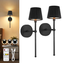 Dehobo Rechargeable Wall Lights Set of 2, Battery Operated Wall Lights with 3 Color Temperature, Striped Dimmable 5200mAh Wireless Wall Sconces Indoor
