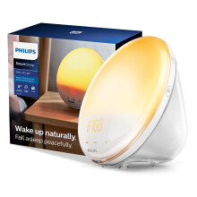 Philips SmartSleep Wake-up Light, Coloured Sunrise and Sunset Simulation, 7 Natural Sounds, FM Radio & Reading Lamp, Tap Snooze (Model HF3531/01)