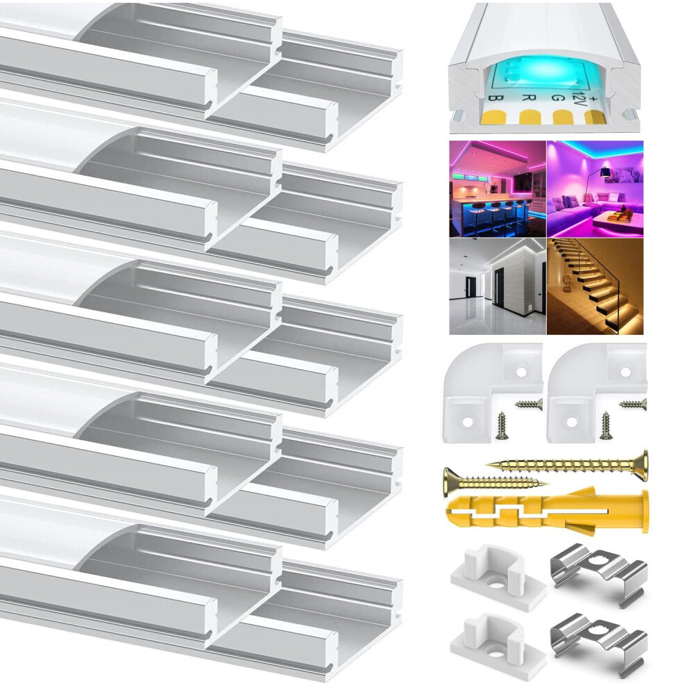 Chesbung U Shape Led Aluminum Channel, 10 Pack 1Meter/3.3Ft Aluminum Profile With Milky White Cover, Led Channels And Diffusers With End Caps, Mountin 793029637318