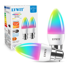 LVWIT B22 Smart Candle Bulb Bayonet, RGB Color B22 Dimmable Bulbs,Music Sync WiFi Bulbs, 470Lm, 4.9W Compatible with Alexa, Echo and Google Home, Sma