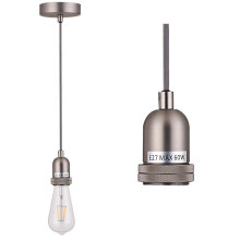 SHINY STAR Pendant Fitting Satin Nickle Ceiling Light Fitting, Vintage Metal Ceiling Rose with Braided Flex Cable and Metal E27 Lamp Holder KIT Acces