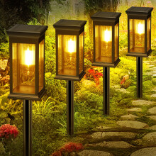 VIIIVA Solar Lights Outdoor, 4 Pack Solar Garden Lights Tungsten Glow, Warm White, 800mAh, IP65 Waterproof Auto On/Off Lighting for Garden, Patio, Pa