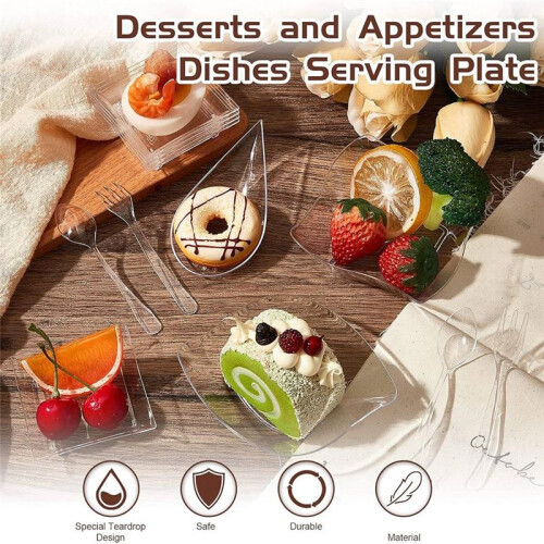 200 Pcs  Appetizer Plates with Spoons Forks Disposable  Dessert Plates Plastic Appetizer Bowls Tiny Transparent 2
