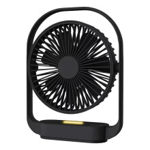 Desk Fan,Small Fan Quiet, USB Fan with Night Light, Table Fan Electric Rechargeable Desktop Fan for Bedroom Office-Black