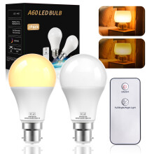 Lustaled B22 Bayonet Light Bulb with Remote Control, 3000K Warm White, 2 Light Mode, 9W B22 LED Bulb All-On 600LM, 1W Night Light Bulb 60lm, A60 Ener
