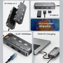 10 In1 USB C Hub, Ethernet USB-C  Multiport Adapter, USB C Adapter Docking Station for  Pro/Air PC Laptop