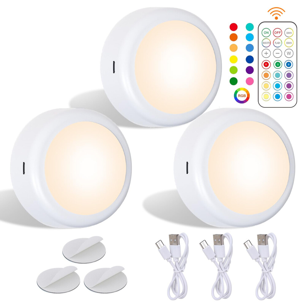 Sgizoku Rechargeable Rgb Puck S With Remote,Battery Operated Push ,600Mah Usb Chargable Dimmable Touch Under Cabinet Kitchen S Magneti Light 65343630