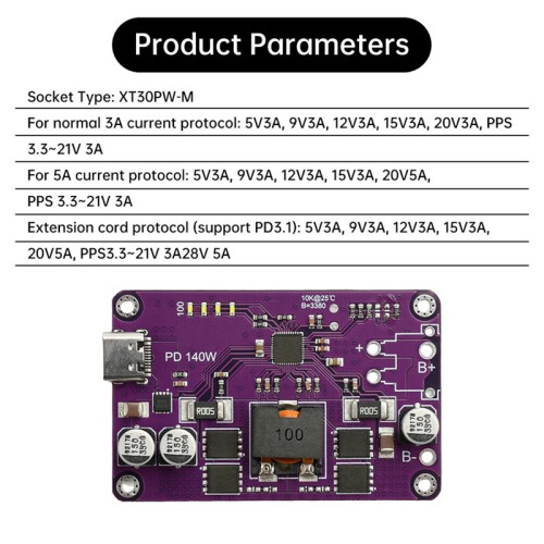 Module de Charge Rapide PD3.1 140 W pour Batterie Lithium 5S, Interface Type C, Compatible QC3.0, 2.0, AFC et FCP 1