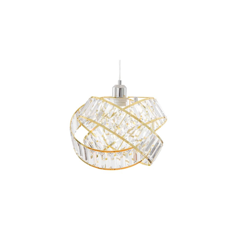 Fabfinds Crystal 3 Tier Interlocking Lamp Shade 31Cm Gold Finish Elegant Chandelier Style Light Shade With Faceted Droplets Easy Fit For Ceiling Pendant (4)