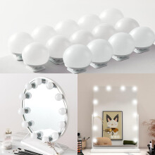 Qtuie LED Vanity Mirror Lights for Dressing Table 14 Dimmable Bulbs Stick on Hollywood Mirror Lights Adjustable Length Makeup Lights for Mirror Make