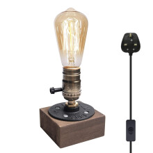 Luxvista E27 Vintage Wooden Table Lamp Base, Industrial Edison Desk Lamp Holder with UK Plug, Rustic Bedside Desk Lamps for Cafe Bar Bedroom Living D