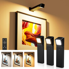 PopoIron 3 Pack Picture Lights for Wall with RGB Colors, Battery Powered Art Painting Lights with Remote, Cordless Wall Light for Posters