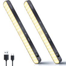 Ferswe 3000K Motion Sensor Lights Indoor, 60 LED Rechargeable Under Cabinet Kitchen Lights, Battery Levels Display, Dimmable Under Cupboard Kitchen L