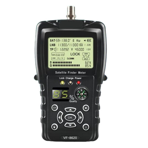 VF-8620 Satellite Finder Meter DVB-S/S2/S2X 1080P Screen Digital Satfinder with Compass Flashlight Rechargeable EU PLUG
