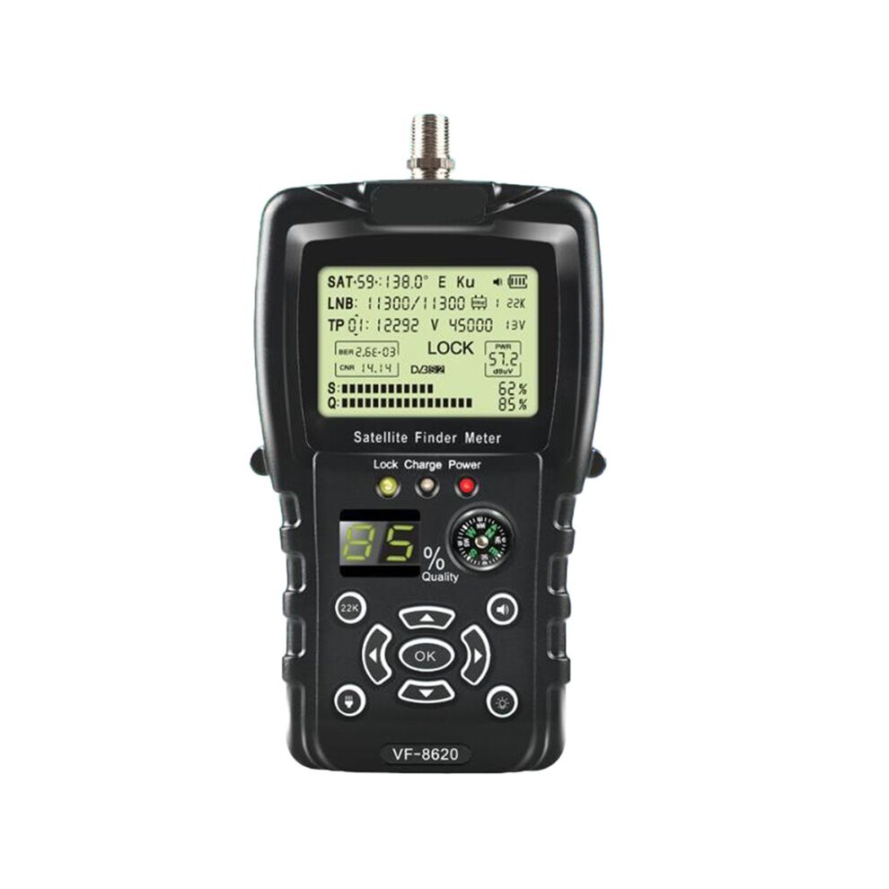 Vf-8620 Satellite Finder Meter Dvb-S/S2/S2x 1080P Screen Digital Satfinder With Compass Flashlight Rechargeable Eu Plug 4711592954379