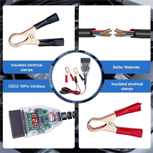 OBD Car ECU Memory Saver Cable with 2 Clips,12V Digital Display Battery Connector Replacement Kit,Power Off Memory Saver 2
