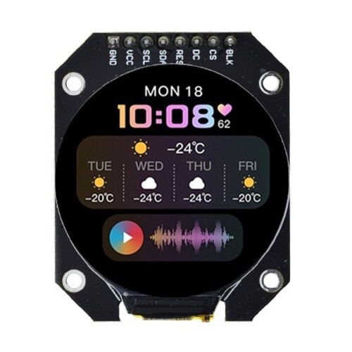 Módulo de Tela LCD TFT de 1,28 Polegadas, Redonda, RGB, 240x240, Driver GC9A01, Interface SPI de 4 Fios, 240x240