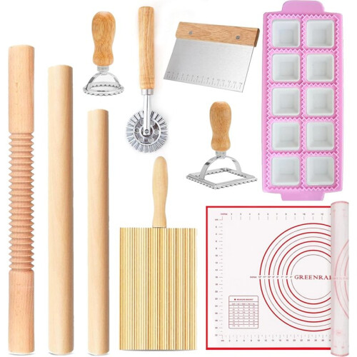 Pasta Making Tools Kit, Ravioli Maker Set with Rolling Pins, Gnocchi Board, Stamps, Cutter & Baking Mat 1