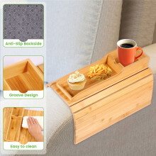 Armstöd i Bambu, Hopfällbar Mugghållare för Soffa, Halkfri Mugghållare för Soffa, Armstödsbricka för Muggar