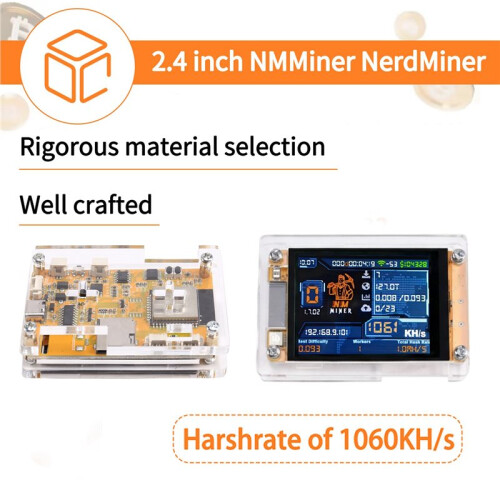 1060KH/S NMMiner NerdMiner Harshrate Atualizado 2,4 Polegadas  Display Bitcoin Crypto Solo Lottery Miner NerdMiner 2