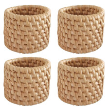 4pcs Woven Rattan Napkin Rings Set Handmade Natural Wicker Napkin Rings Napkins Holder for Party Banquet Dinner