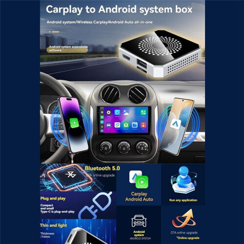 Wireless Carplay to Android AI Box Kit Carplay/Android Auto Android 13 Supports Split-Screen Interaction with HD Port,B 1