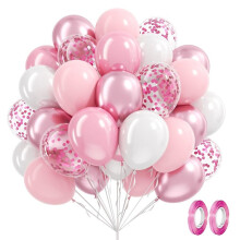 60 Ballons Roses et Blancs de 30,5 cm, avec Confettis Roses et Blancs, pour Décorations de Fête D'Anniversaire Bohème ou de Bachelorette