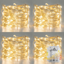 EAMBRITE 4 Pack Fairy Lights Battery Operated with 8 Modes 50 LEDs String Lights Silver Wire Music Sync Light Waterproof for Outdoor Decor, Indoor We