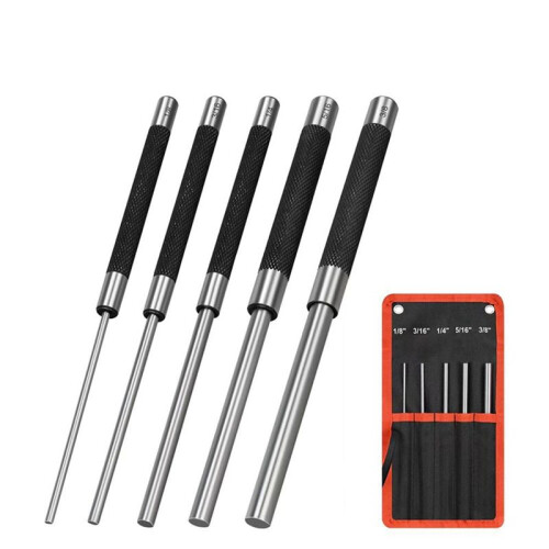 Conjunto 5 Furadores de Pinos Rolo,Kit Ferramentas Furador de Pinos Aço Carbono 8 Polegadas(1/8 Polegadas A 3/8 Polegadas) com Armazenamento para 1