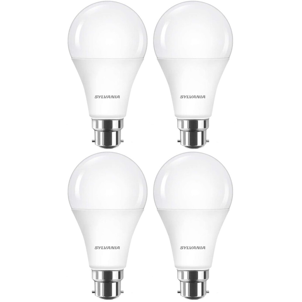 Sylvania Gls Frosted Led Bulbs, B22, 8W, 806 Lumens, Warm 2700K - 4 Pack Light/White
