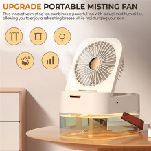 Misting Fan with Water Tank,Humidifier Air Cooling with Dual Misting Outlets,Portable USB Rechargeable for Home,Office